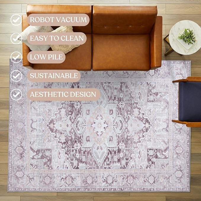 Washable Area Rug. Modern Farmhouse. Vintage. Turkish. Bohemian. Distressed. - Image 3