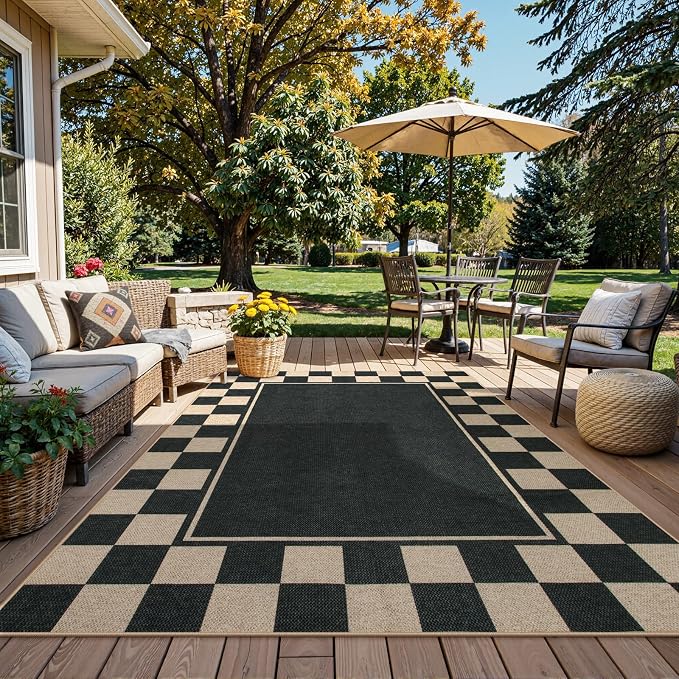 Moynesa Checkered Easy Jute Outdoor Rug 8x10 Area Rugs - Image 2