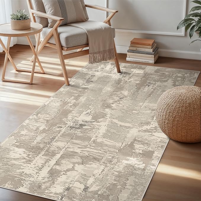 Washable Rug 3x5 Area Rug for Living Room Bedroom, Modern Abstract Throw Rug by BESBLEE