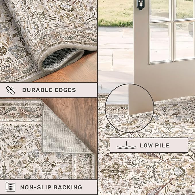 Moss 5x7 Living Room Area Rug, Vintage Washable Rug - Image 5