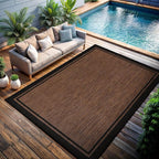CAMILSON Indoor Outdoor Rug, 5x7 Bordered Nut Brown Black Modern Area Rugs - Image 7