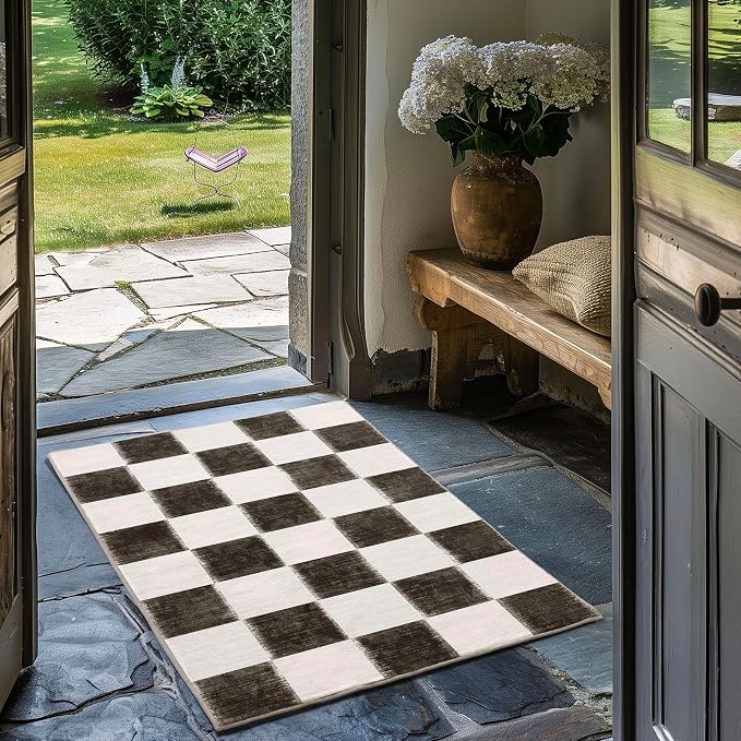 EVERGRACE Checkered Plaid Area Rug 2x3, Soft Fuzzy Faux Wool Rugs Washable Non - Image 2
