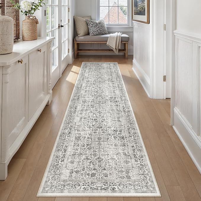 Black Runner Rug 3x14 Hallway Machine Washable Kitchen Vintage Distressed Non - Image 5