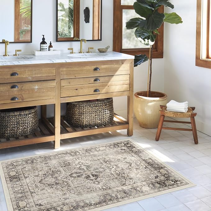 RUGGABLE Washable Vintage Area Rug – Kamran Hazel 4x6, Stain-Resistant - Image 2