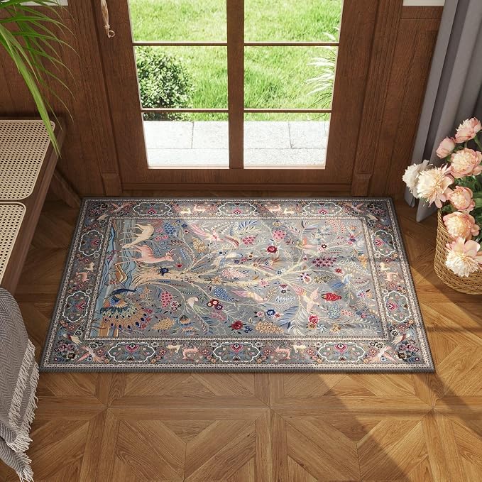 Rugcomf Indoor Door Mat 2x3 Rug Vibrant Tree of Life-Patterned Vintage Machine - Image 3