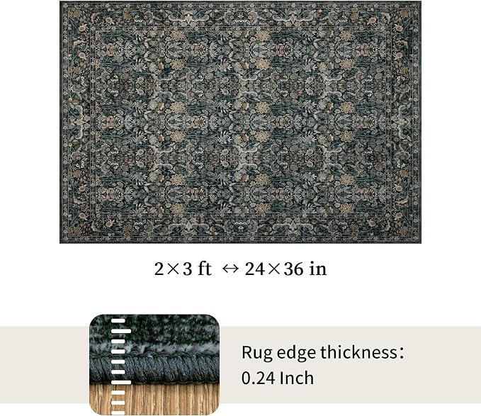 Small Rug 2x3 for Entryway: Boho Floral Door Mat Indoor Entrance Washable - Image 2
