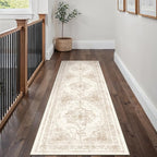 Runner Rug 2x7 Cream Hallway Washable Beige Carpet Non Slip Vintage Medallion - Image 5