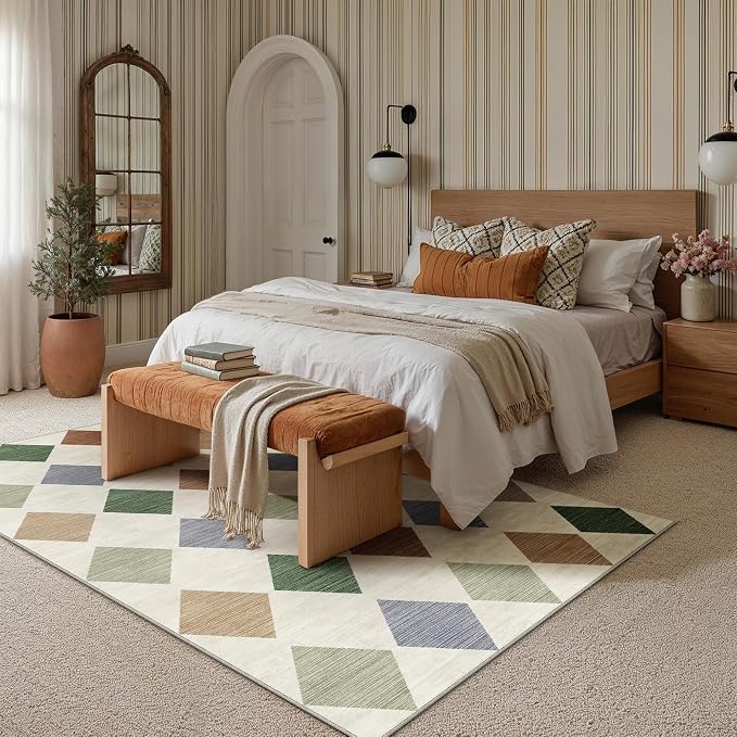 8x10 Checkered Area Rugs for Living Room Colorful Machine Washable Large Rug - Image 4
