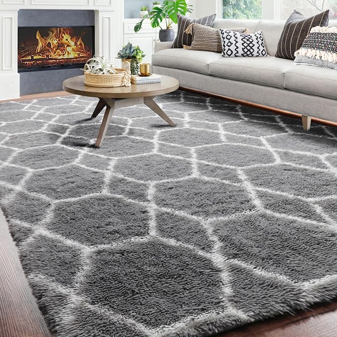 ONASAR 8x10 Area Rugs for Living Room, Fluffy Grey and White Bedroom Rug - Image 4