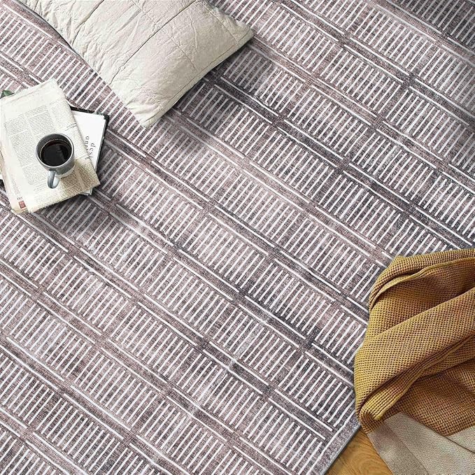 Rugshop Bohemian Stripe Lines Washable Non Slip Area Rug 3' x 5' Brown - Image 8