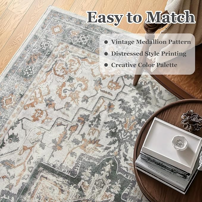 Large Farmhouse Area Rugs 9x12 for Living Room, Distressed Medallion Printed - Image 5
