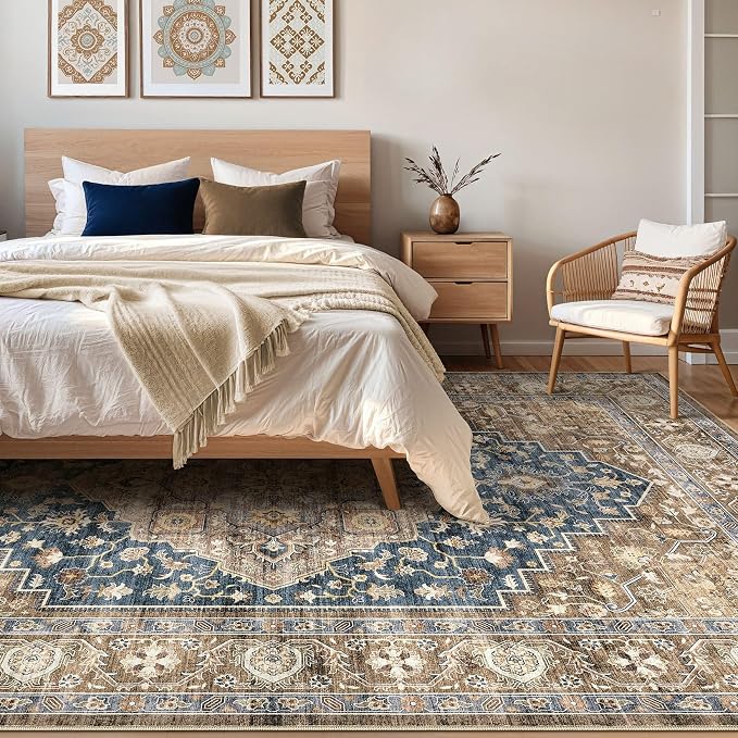 8x10 Area Rugs Living Room: Washable Boho Large Neutral Vintage Soft Rug Stain - Image 4