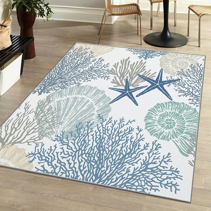 Tritard Coastal Area Rugs Nautical Beach Themed Non-Slip Machine Washable Rugs by Tritard