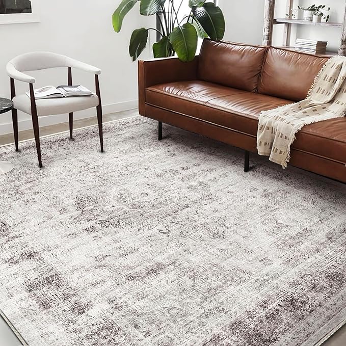 Washable Area Rug 8'x10' Floral red Boho Design Non-Shedding Non-Slip Easy Care - Image 4