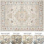 10x12 Area Rug Living Room: Washable Boho Large Neutral Vintage Soft Rugs Stain - Image 9