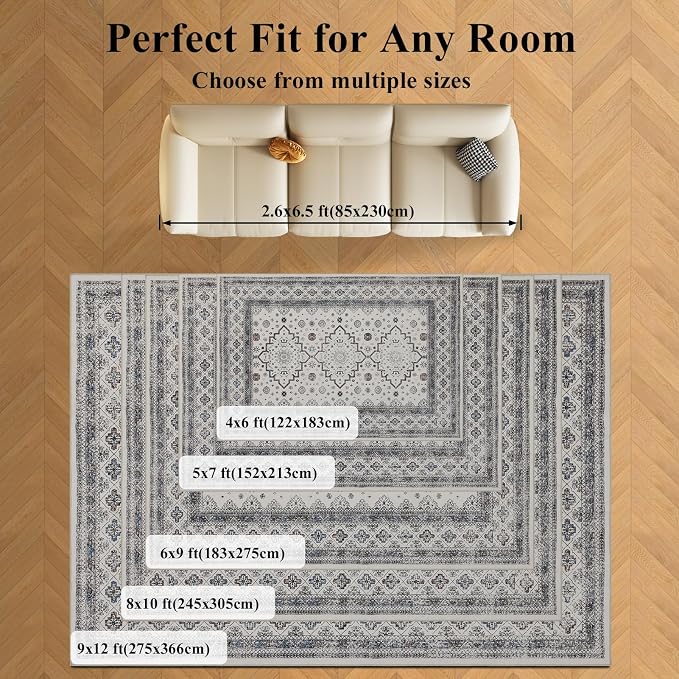 Washable 6x9 Area Rug for Living Room, Carpet for Bedroom Dining Room, Non - Image 9