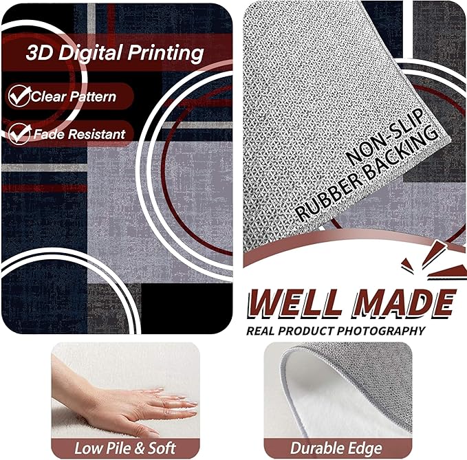 Area Rug 7x9 Modern Abstract Circle Rugs, Machine Washable & Non-Slip - Image 5
