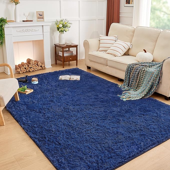 Andency 6x9 Area Rugs Navy, Large Shag Fluffy Soft Shaggy Rugs by Andency