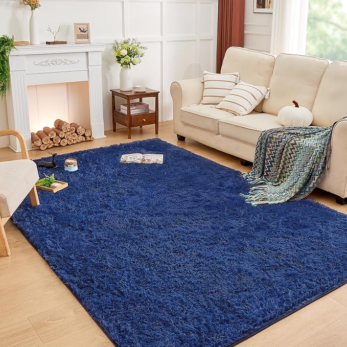 Andency Navy Soft Area Rugs for Living Room Bedroom, 4x6 Fluffy Shaggy Bedside by Andency