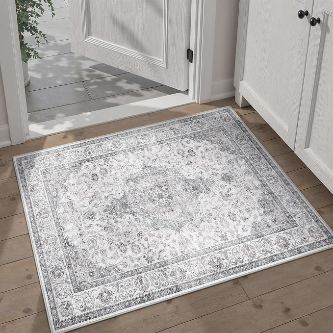 HUGEAR 2x3 Entryway Area Rug Vintage Grey Small Rug Machine Washable Door Mat by HUGEAR