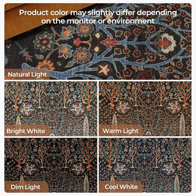 Kokia Boho Vintage Floral Area Rugs, Washable Oriental Botanical Rugs - Image 9