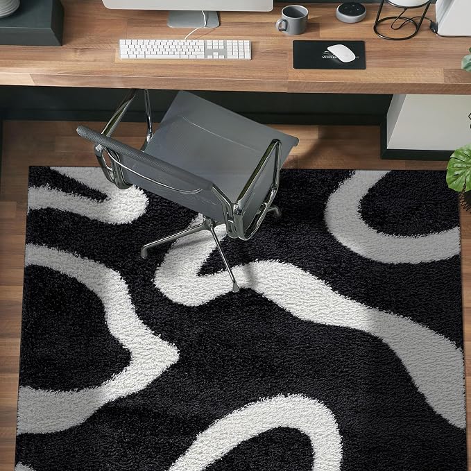 Rugshop Abstract Wavy Shag Area Rug Anthracite Dark Gray 4' x 6' Ideal - Image 7