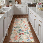 Floral Runner Rug 2x5 Washable Hallway Long Beige Bedroom Carpet Non Slip by PureCozy