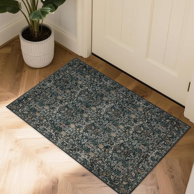 Small Rug 2x3 for Entryway: Boho Floral Door Mat Indoor Entrance Washable by Ruicharm