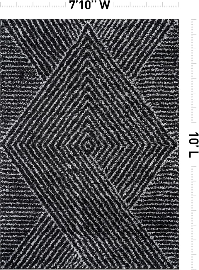 Rugshop Geometric Diamond Stripe Area Rug Anthracite Dark Gray 7' 10" x 10' - Image 2