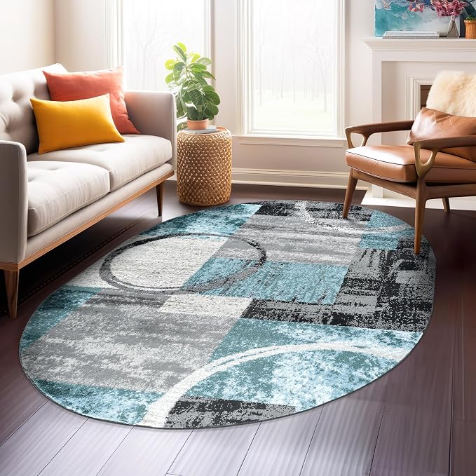 Rugshop Contemporary Abstract Circle Design Soft Oval Area Rug 5' x 7' Gray by Rugshop