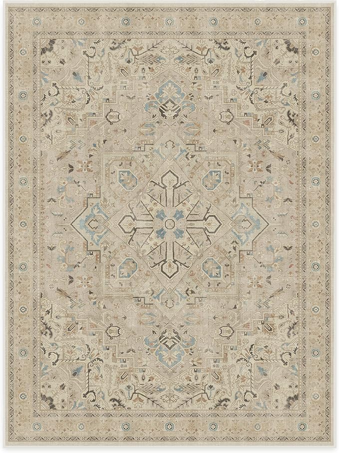 RUGGABLE Washable Vintage Area Rug – Kamran Ivory Opal 9x12, Stain-Resistant - Image 3