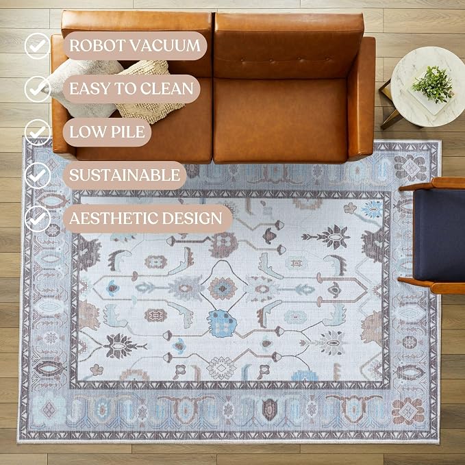 Fame Living Cream Grey Oushak Runner Rug, Modern Runners, Small Rugs, Short - Image 3