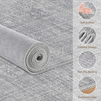 8ft Round Rug Living Room: Washable Large Vintage Rug Neutral Non-Slip Soft - Image 4