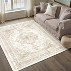 Area Rug 3x5 Cream Washable Office Entryway Vintage Medallion Beige Carpet Non - Image 6