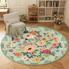 DUKINO Floral Round Rug, 6ft Washable Circle Rug, Non Slip Indoor Low Pile - Image 2