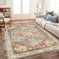 Area Rug 6'x9' Red Khaki Washable Vintage Traditional Floor Cover Thin Retro by CHAMPLANT