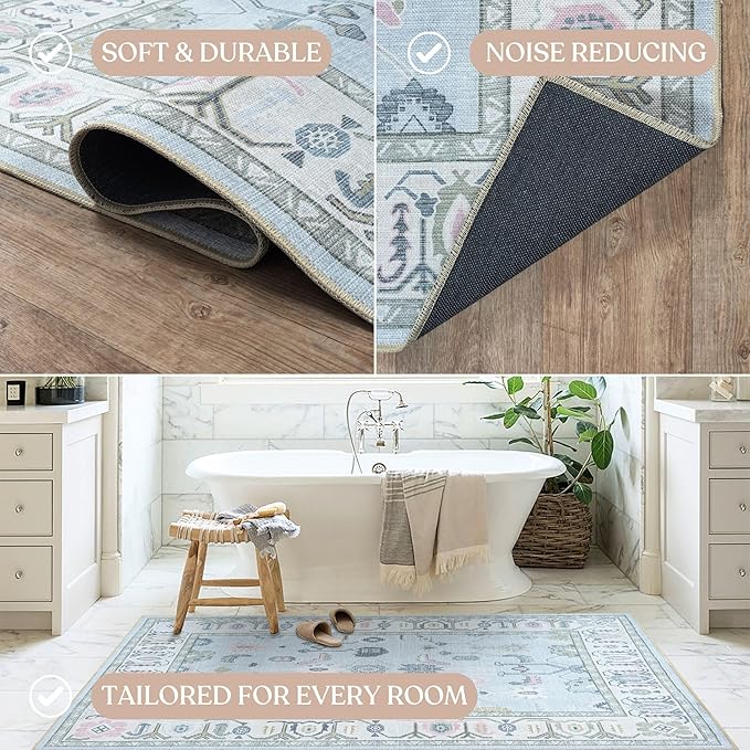 Fame Living Cream Blue Oushak Rug, Modern Rugs, Small Throw, Accent Area Rug - Image 5