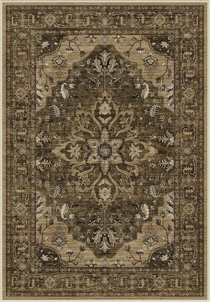Area Rugs 2'x3' Washable Non-Slip, Floral Vintage Distress Print Pattern by RELEANY