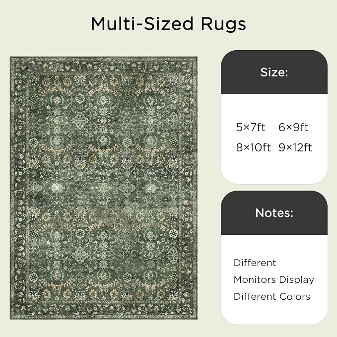 8x10 Washable Rugs for Living Room, Soft Large Rugs Green Area Rug, Indoor - Image 7