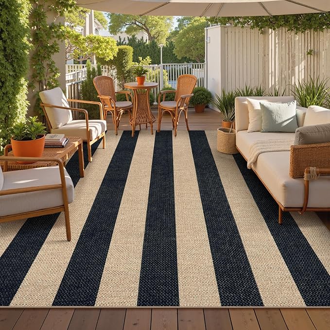Lahome Striped Easy Jute Outdoor Rug, Washable Rugs 8x10 by Lahome