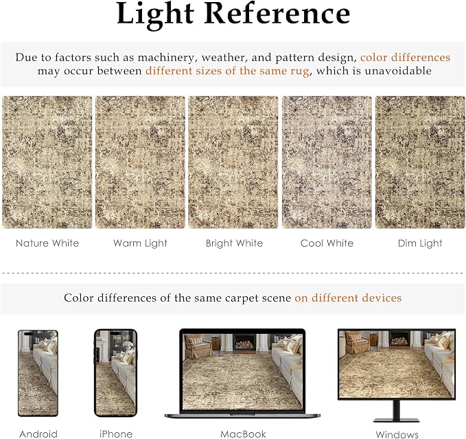 5x7 Area Rug Washable Vintage Neutral Living Room Carpet Large Indoor Non Slip - Image 2
