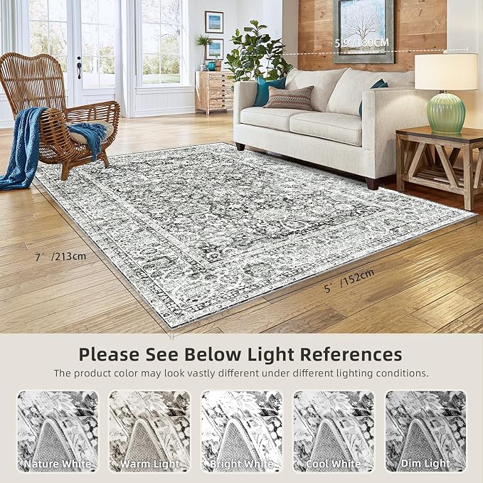 Area Rugs 5x7 - Grey Area Rug for Living Room, Bedroom & Dining Room - Soft - Image 3