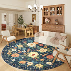 DUKINO Floral Round Rug, 6ft Washable Circle Rug, Non Slip Indoor Low Pile by DUKINO