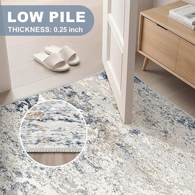 Washable Runner Rug for Hallway: 2.6x10 Neutral Modern Abstract Low Pile Area - Image 7