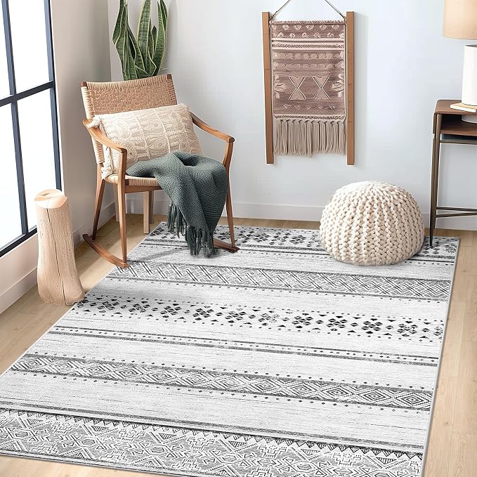 BESTSWEETIE 4x6 Area Rugs for Living Room Washable Moroccan Farmhouse Neutral by BESTSWEETIE