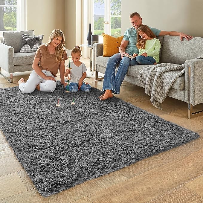 Ophanie Area Rugs for Living Room Bedroom, Upgrade Non-Slip Fluffy Soft Grey - Image 2
