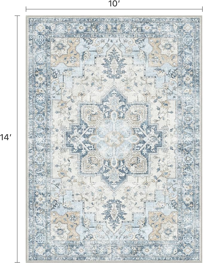 10x14 Area Rugs for Living Room, Machine Washable Rug, Non Slip Vintage Rugs - Image 2