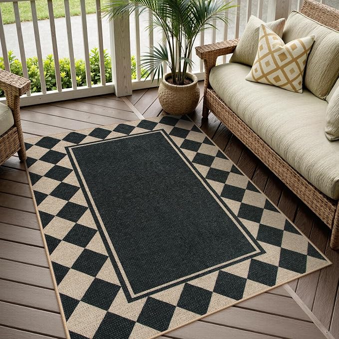 Moynesa Easy Jute Outdoor Rug 5x7 Area Rugs, Washable Checkered Rugs - Image 2