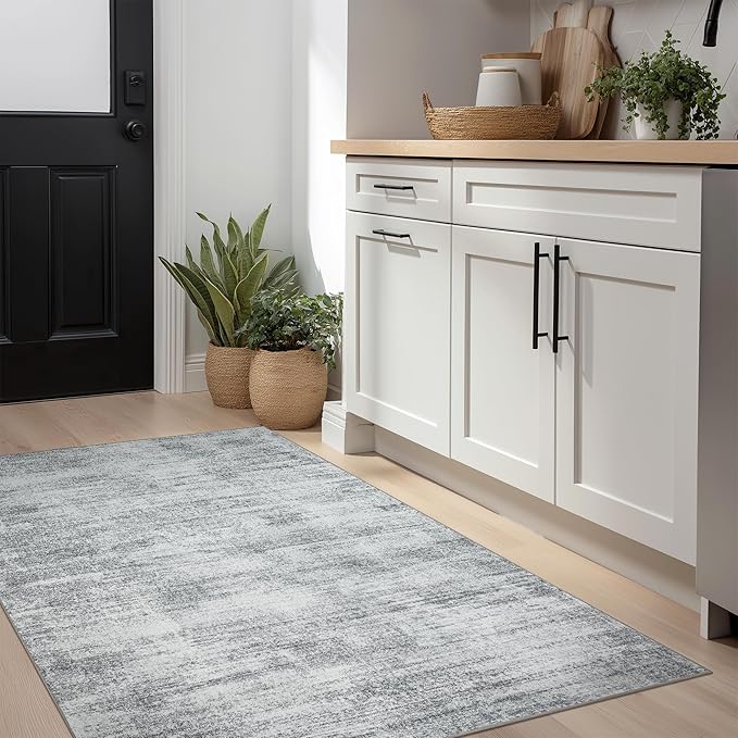 Light Grey Modern Rug for Bedroom 3x5 Minimalist Abstract Style Low Pile Floor - Image 2