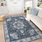 Area Rug 5x7 Washable Rug, Vintage Boho Medallion Rugs Non-Slip Soft Low Pile by VECARF